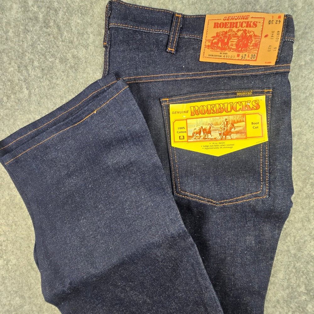 Vtg 70s Sears Roebucks Denim Jeans Mens 42x30 Deadstock Bootcut Raw Indigo NWT